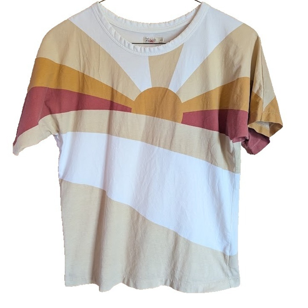 Faherty Short Sleeve Graphic Tee in White, Tan, Gold & Rust